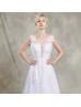 Plunging V Neck Beaded White Lace Tulle Illusion Back Wedding Dress
